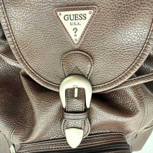 Vintage 90s Guess Pebbled Faux Leather Backpack Chocolate Brown Korean Era main image 10